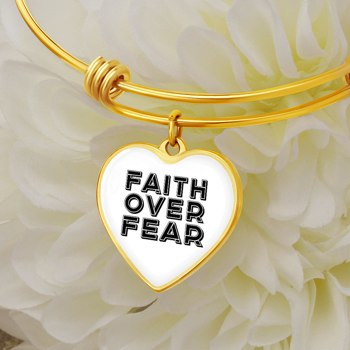 Faith Over Fear (Black) – Luxury Heart Bangle – Gift for Her - Gift for Him