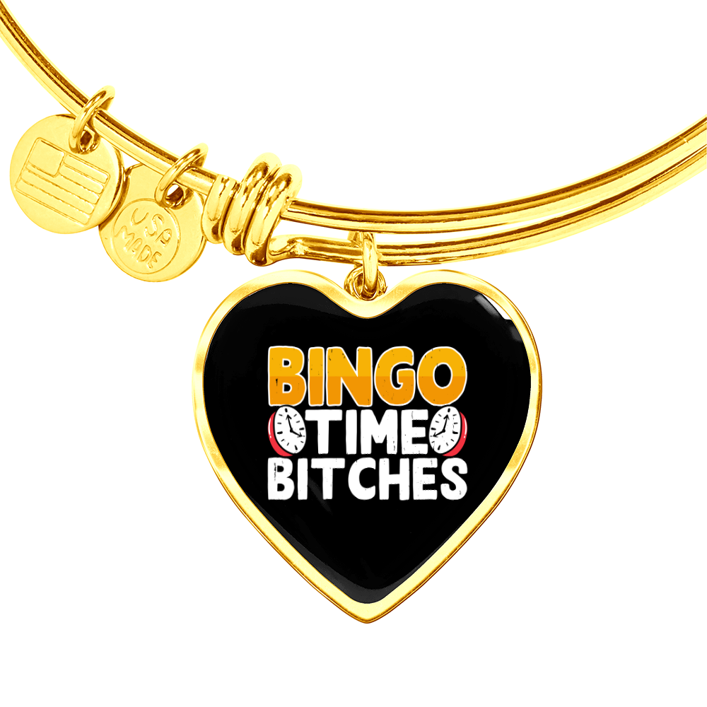 Bingo Time Bitches - Non-Message Card Luxury Heart Bangle - Gift for Her