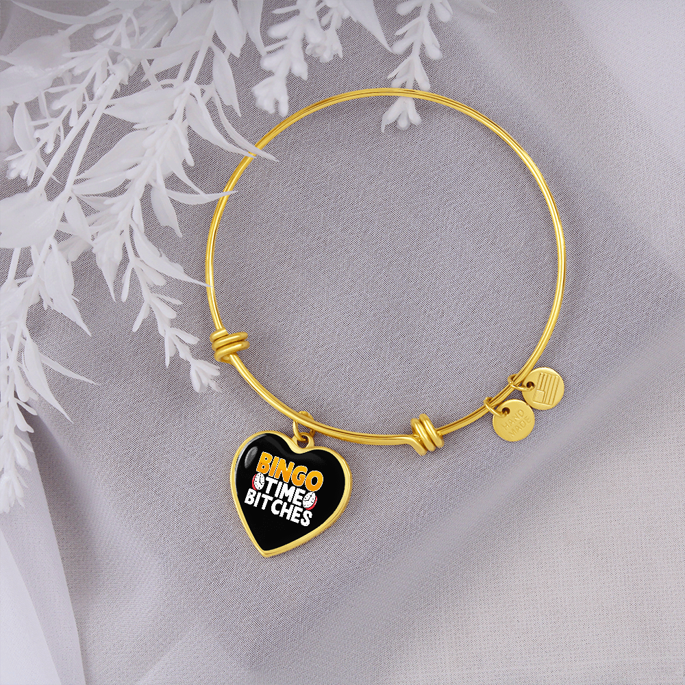 Bingo Time Bitches - Non-Message Card Luxury Heart Bangle - Gift for Her