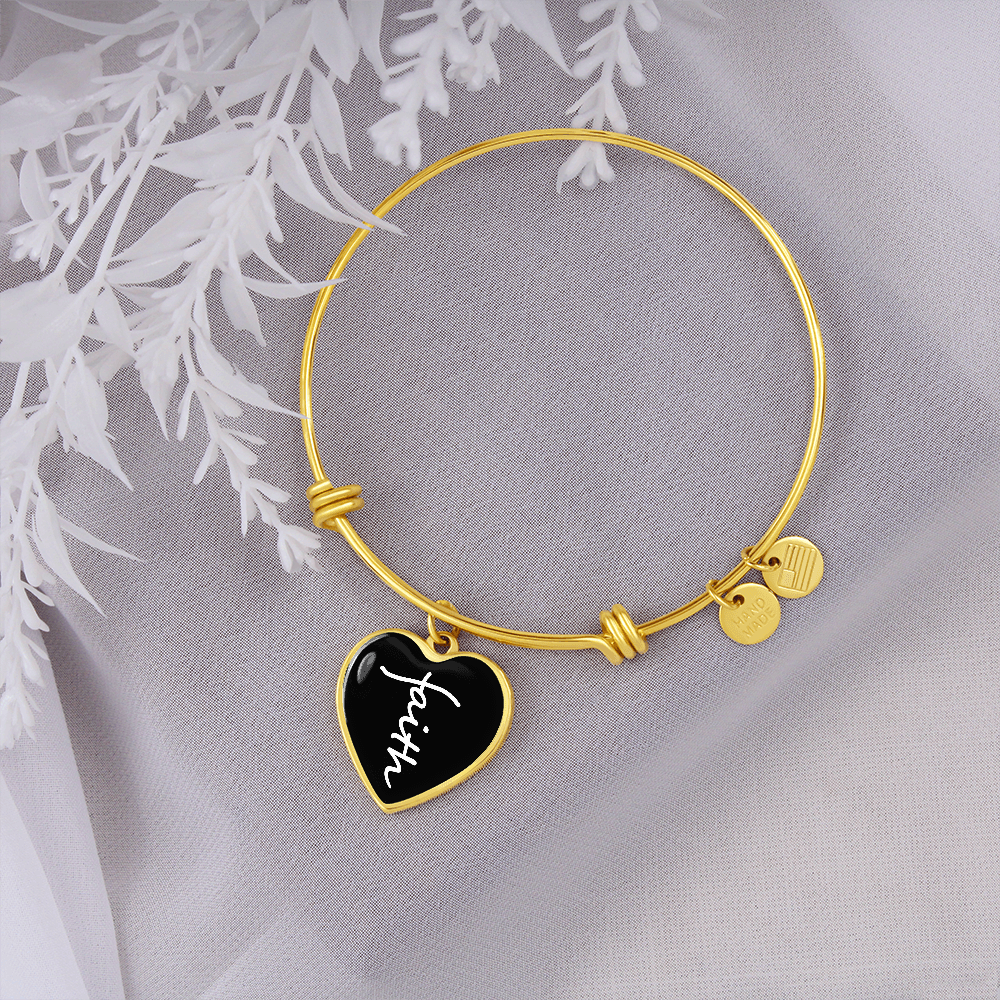 Faith (White) - Non-Message Card Luxury Heart Bangle - Gift for Her