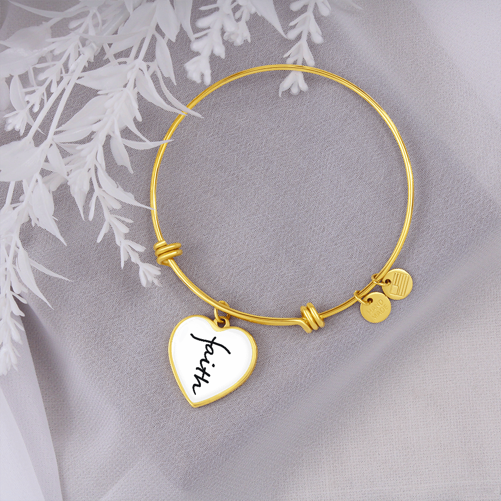 Faith (Black) - Non-Message Card Luxury Heart Bangle - Gift for Her
