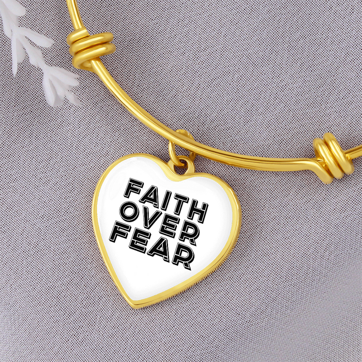Faith Over Fear (Black) – Luxury Heart Bangle – Gift for Her - Gift for Him