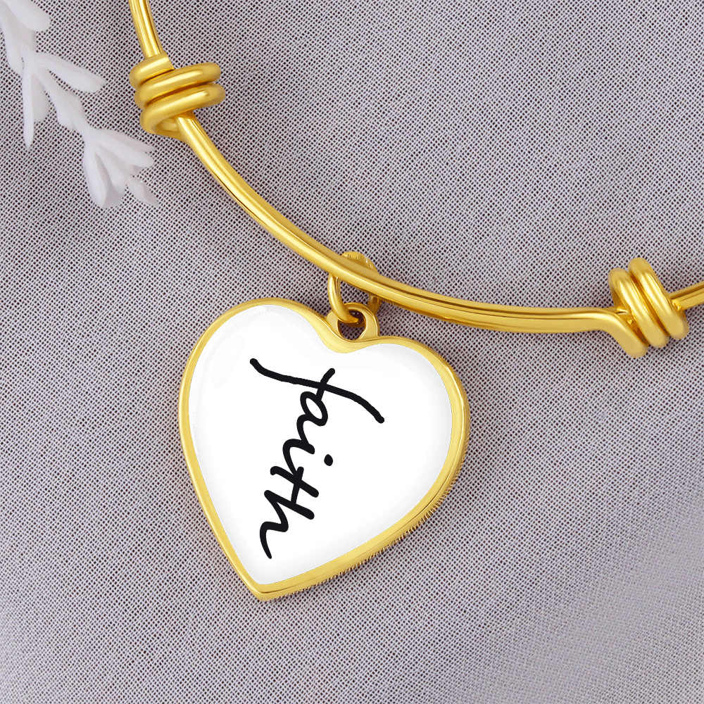 Faith (Black) - Non-Message Card Luxury Heart Bangle - Gift for Her