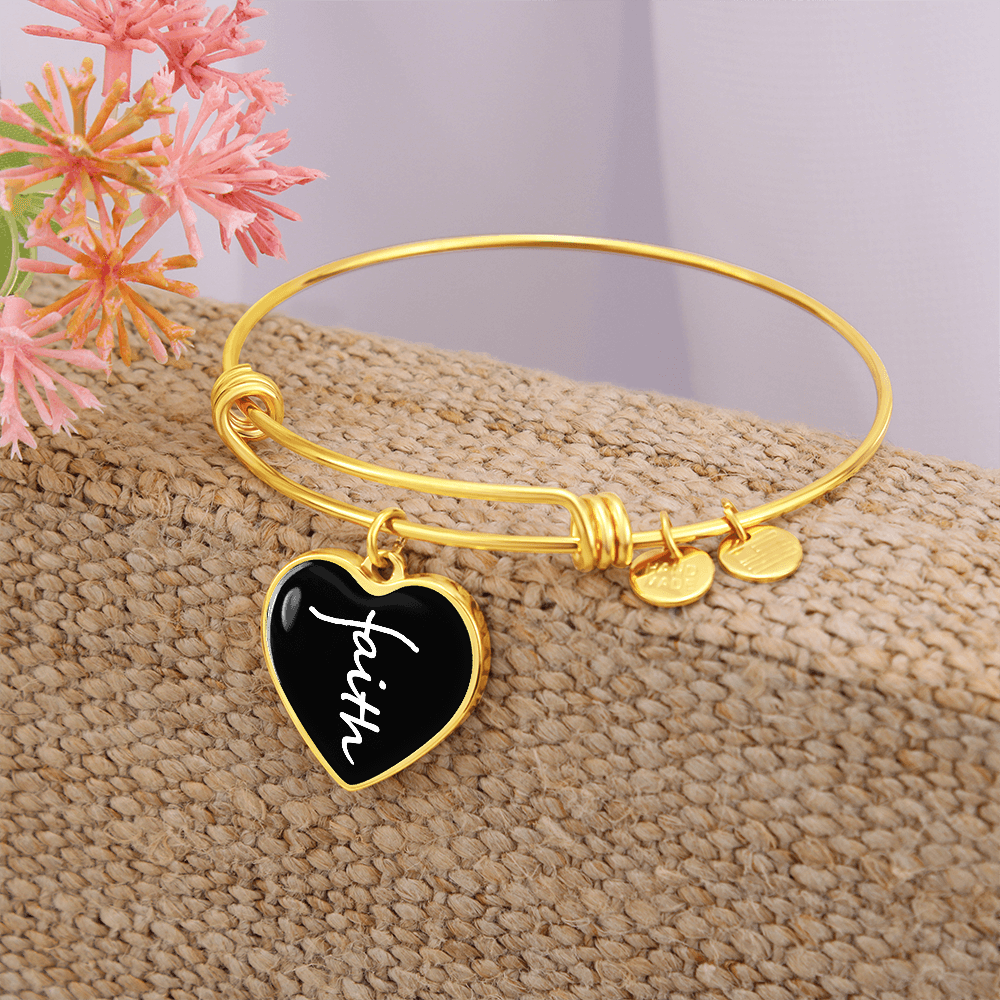 Faith (White) - Non-Message Card Luxury Heart Bangle - Gift for Her