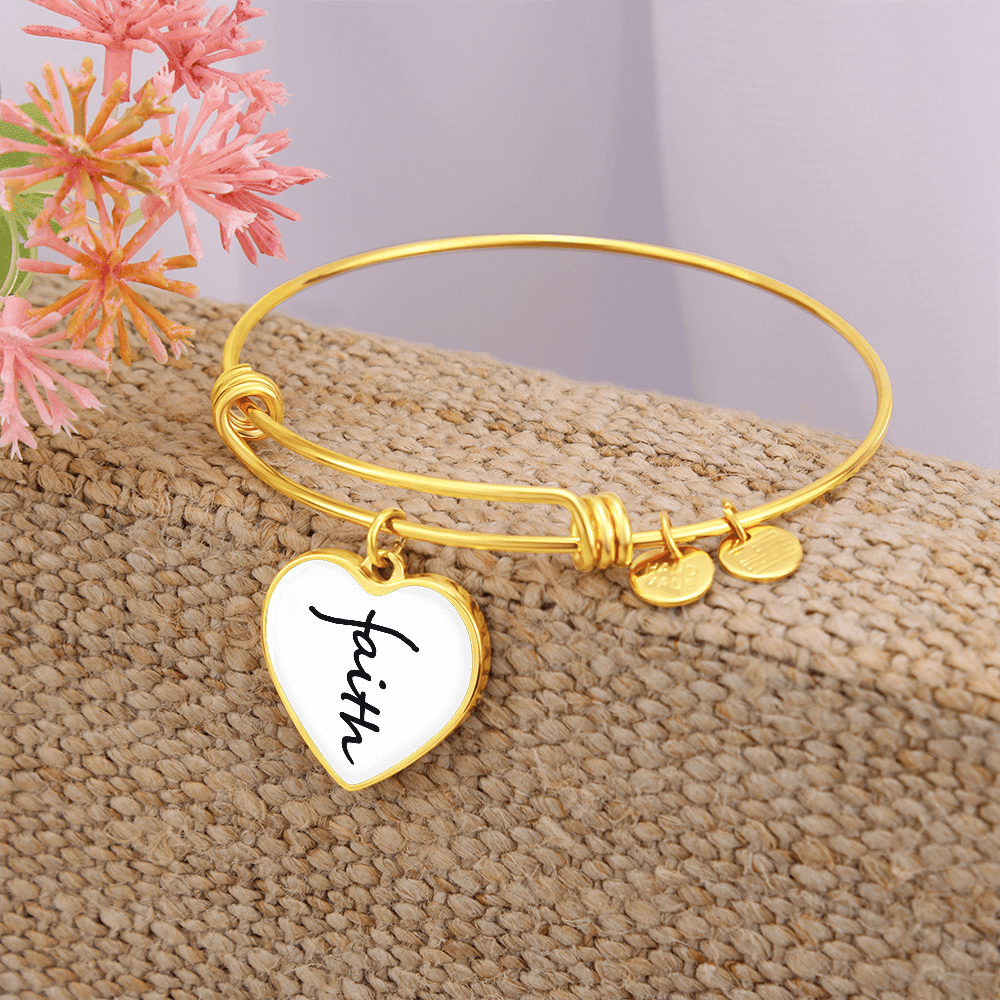 Faith (Black) - Non-Message Card Luxury Heart Bangle - Gift for Her