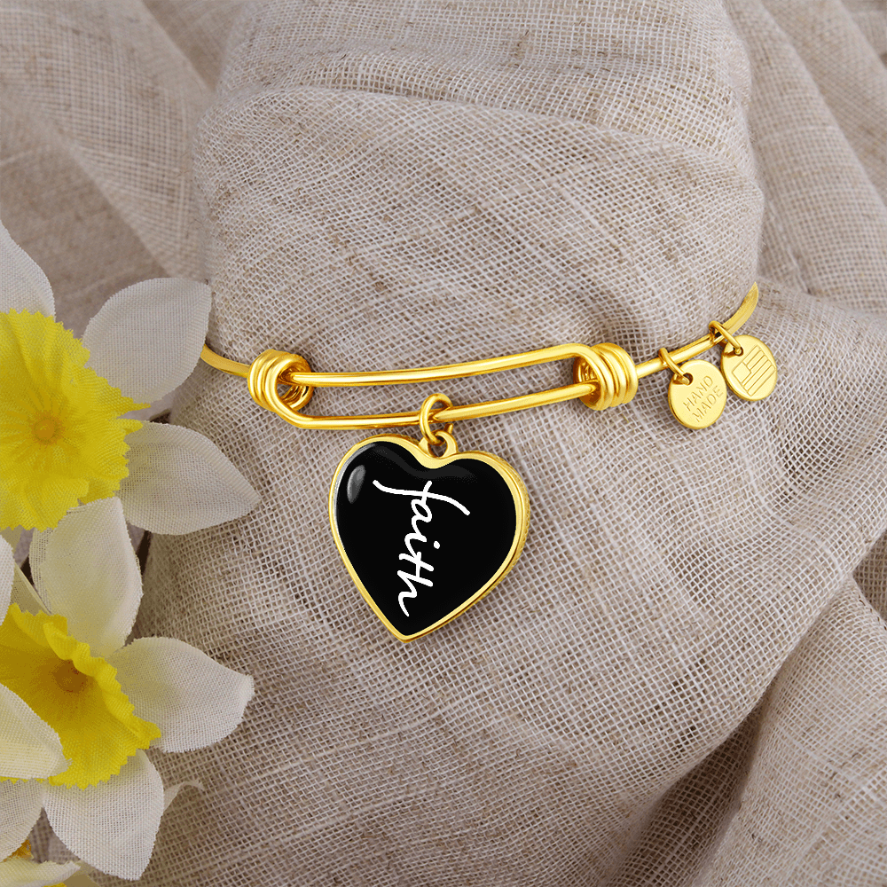 Faith (White) - Non-Message Card Luxury Heart Bangle - Gift for Her