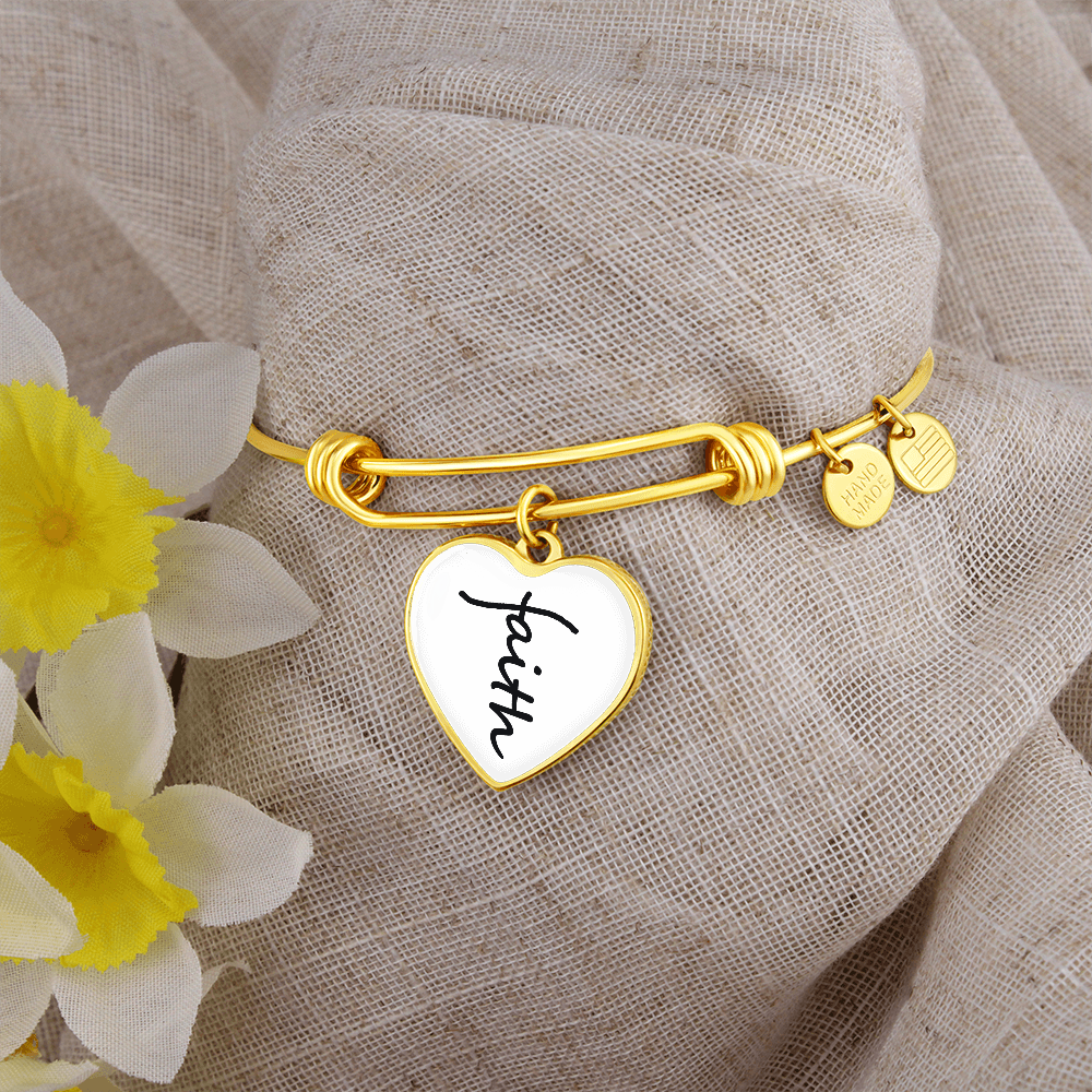 Faith (Black) - Non-Message Card Luxury Heart Bangle - Gift for Her