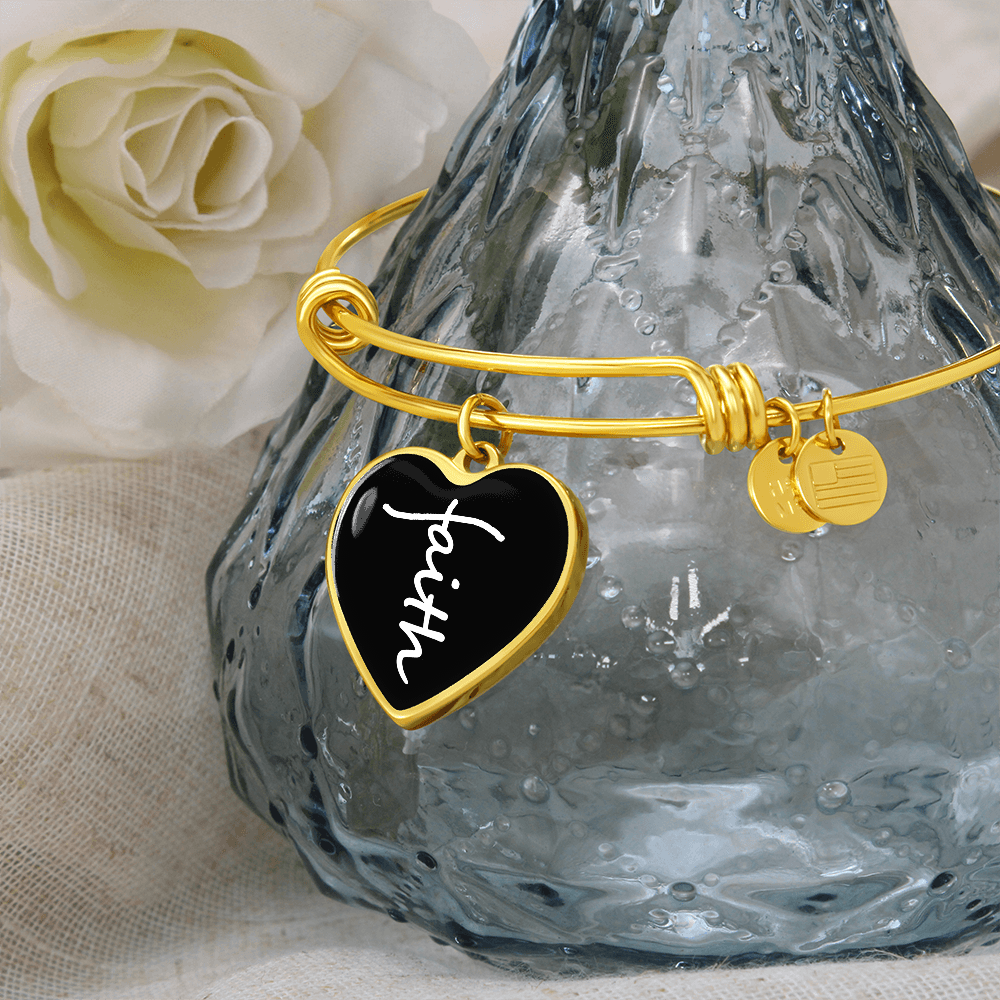 Faith (White) - Non-Message Card Luxury Heart Bangle - Gift for Her