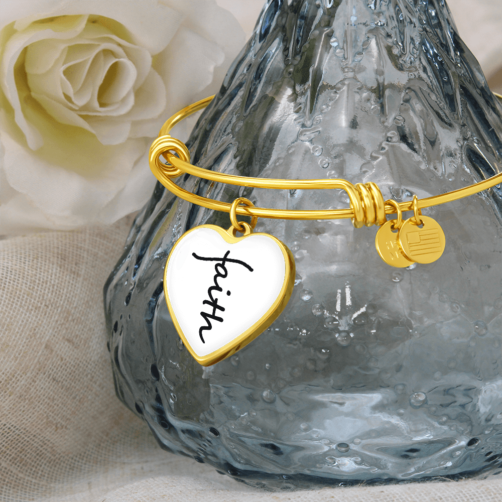 Faith (Black) - Non-Message Card Luxury Heart Bangle - Gift for Her
