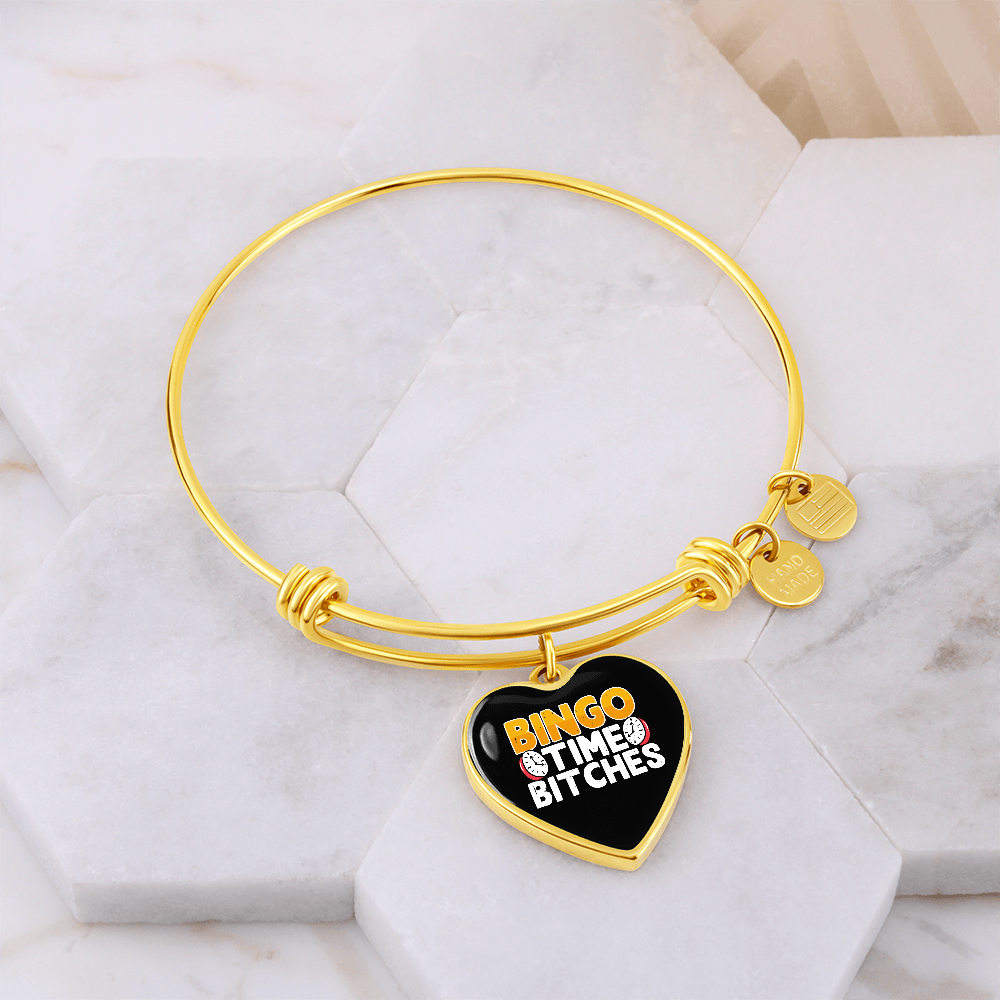 Bingo Time Bitches - Non-Message Card Luxury Heart Bangle - Gift for Her