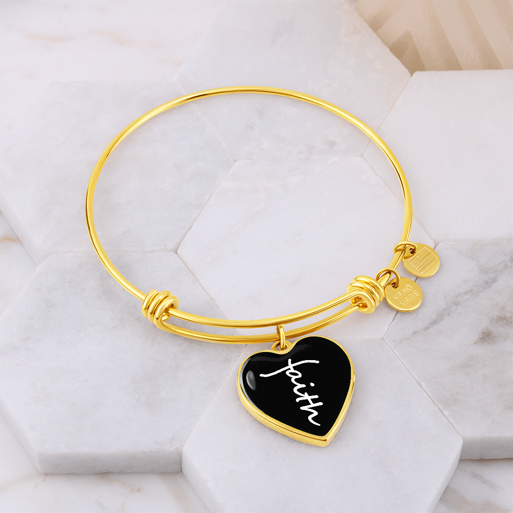 Faith (White) - Non-Message Card Luxury Heart Bangle - Gift for Her
