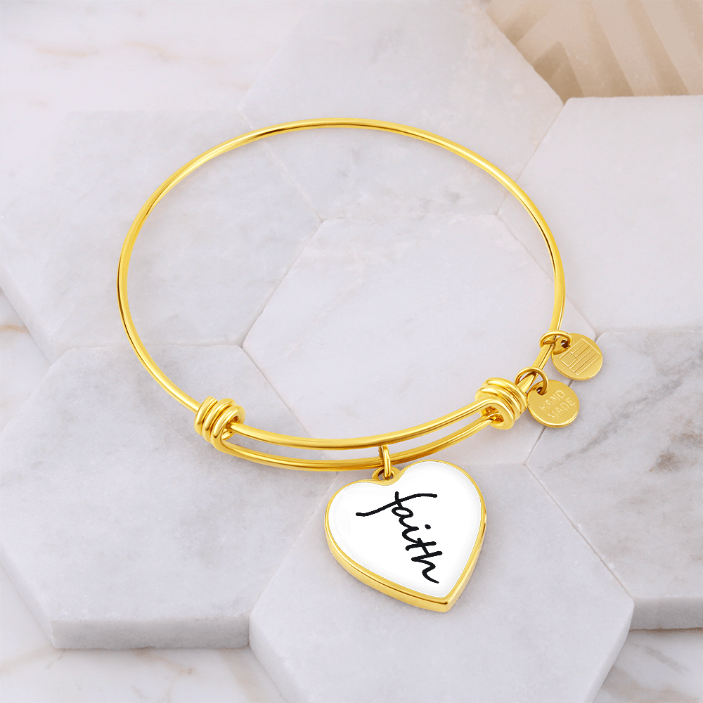 Faith (Black) - Non-Message Card Luxury Heart Bangle - Gift for Her
