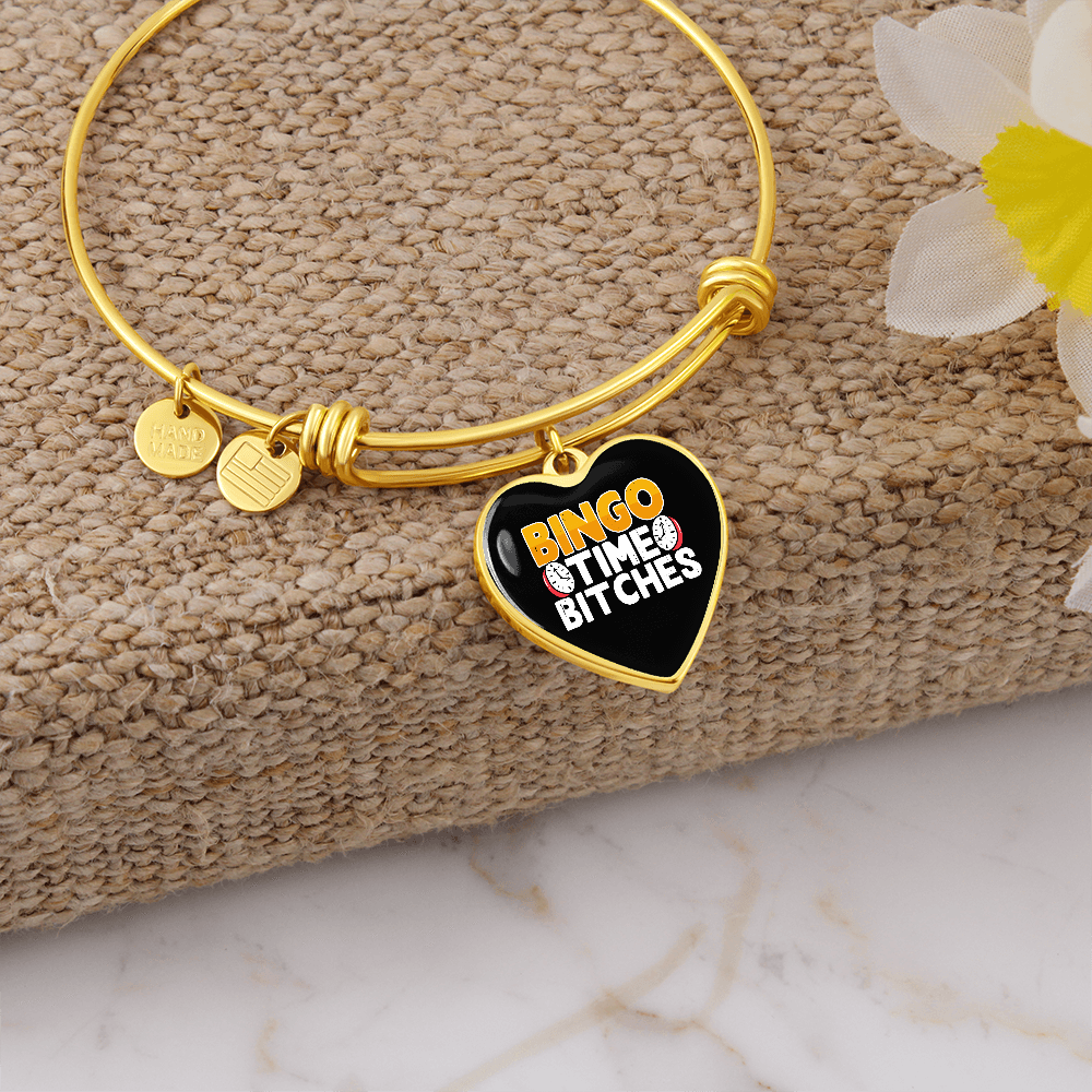 Bingo Time Bitches - Non-Message Card Luxury Heart Bangle - Gift for Her