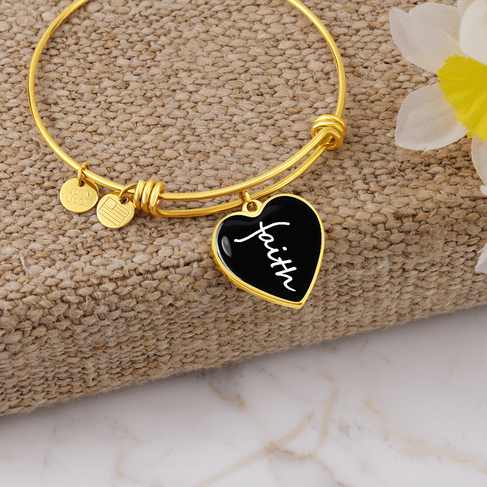 Faith (White) - Non-Message Card Luxury Heart Bangle - Gift for Her