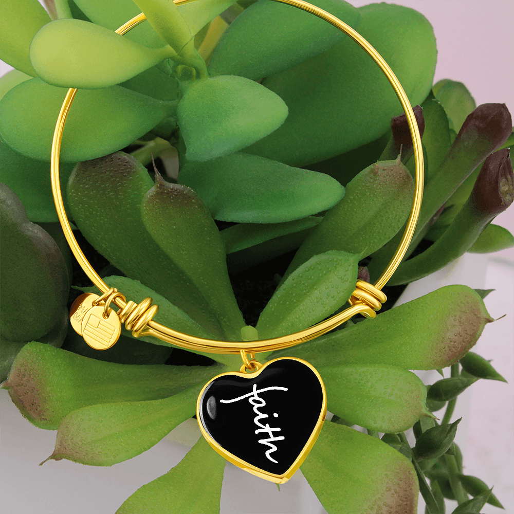 Faith (White) - Non-Message Card Luxury Heart Bangle - Gift for Her