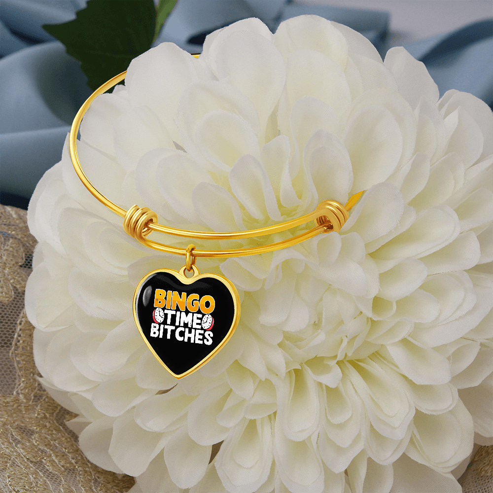 Bingo Time Bitches - Non-Message Card Luxury Heart Bangle - Gift for Her