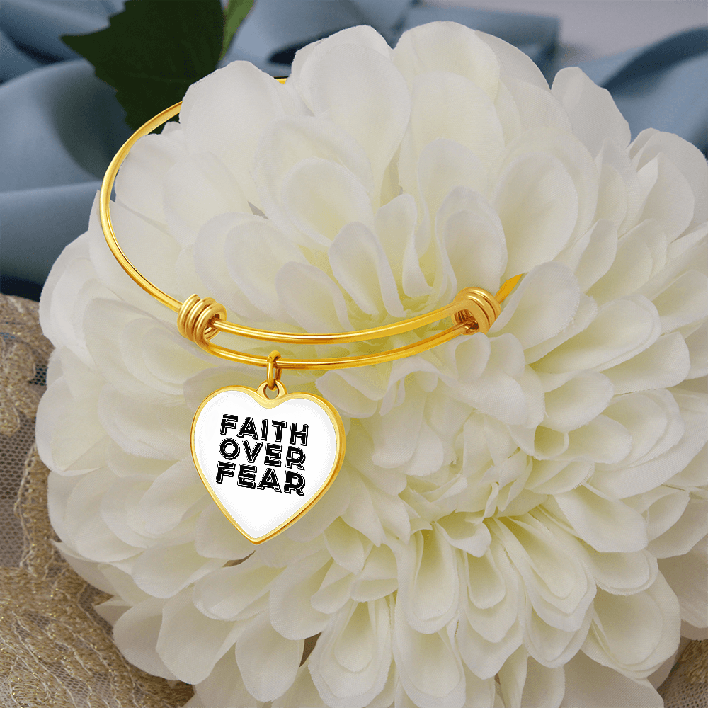 Faith Over Fear (Black) – Luxury Heart Bangle – Gift for Her - Gift for Him