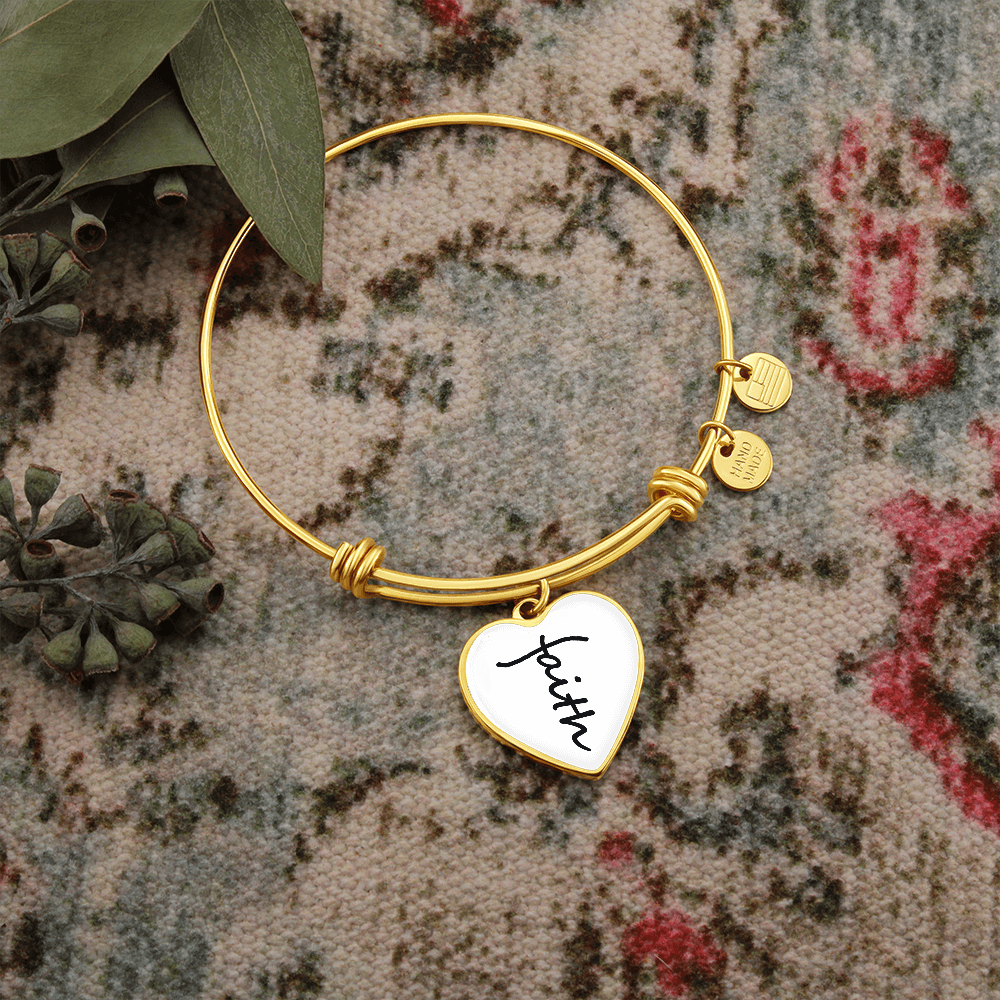 Faith (Black) - Non-Message Card Luxury Heart Bangle - Gift for Her