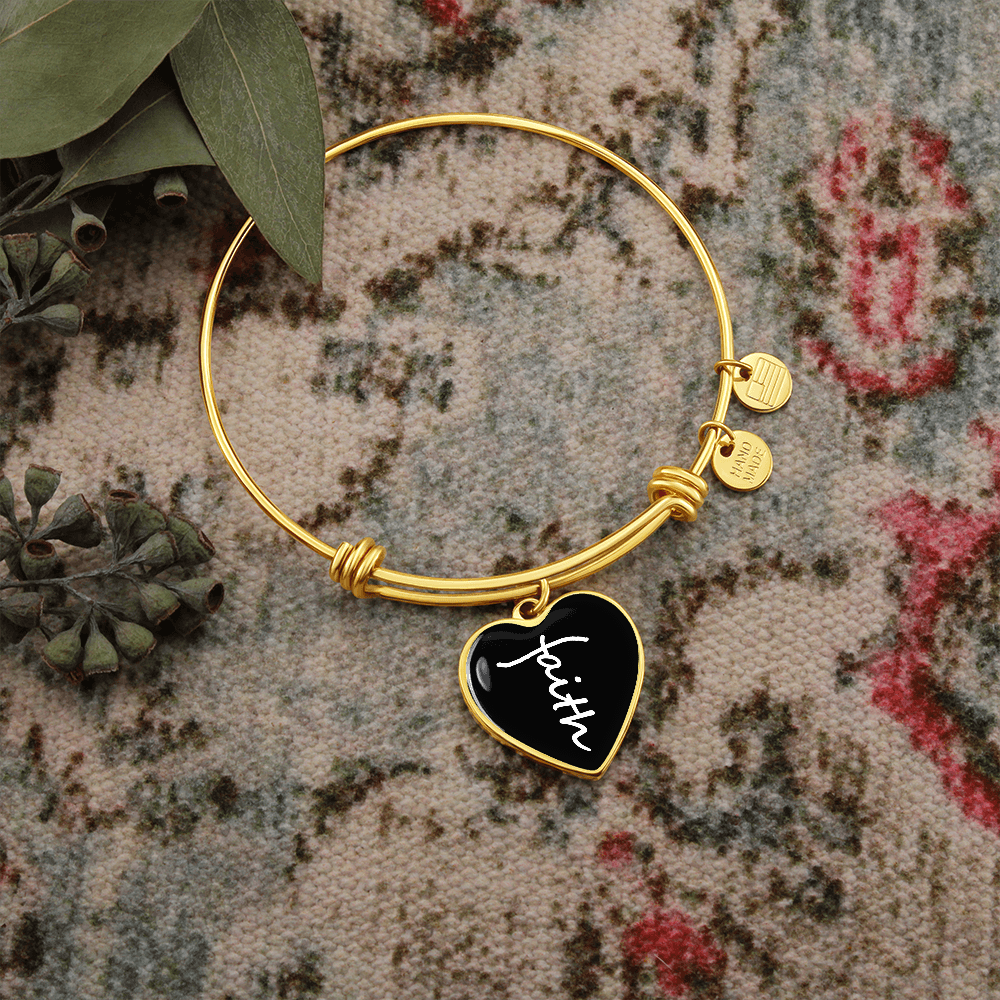 Faith (White) - Non-Message Card Luxury Heart Bangle - Gift for Her