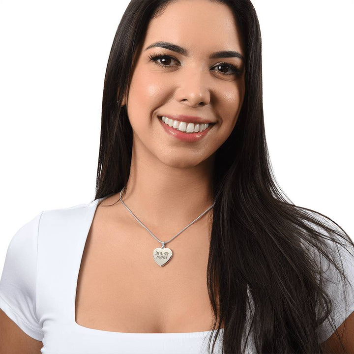 Dog Mom Engraved Heart Necklace – Gift for Mom