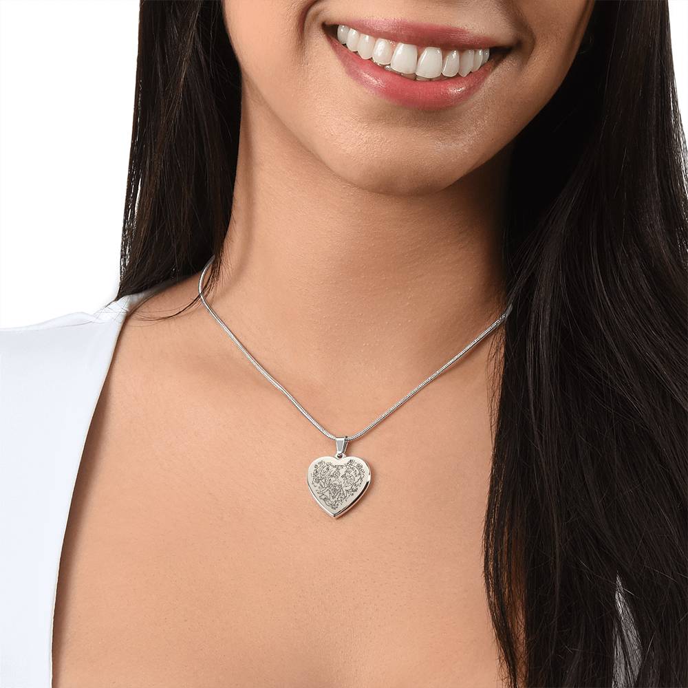 Elephant Head - Engraved Heart Necklace - Gift for Her