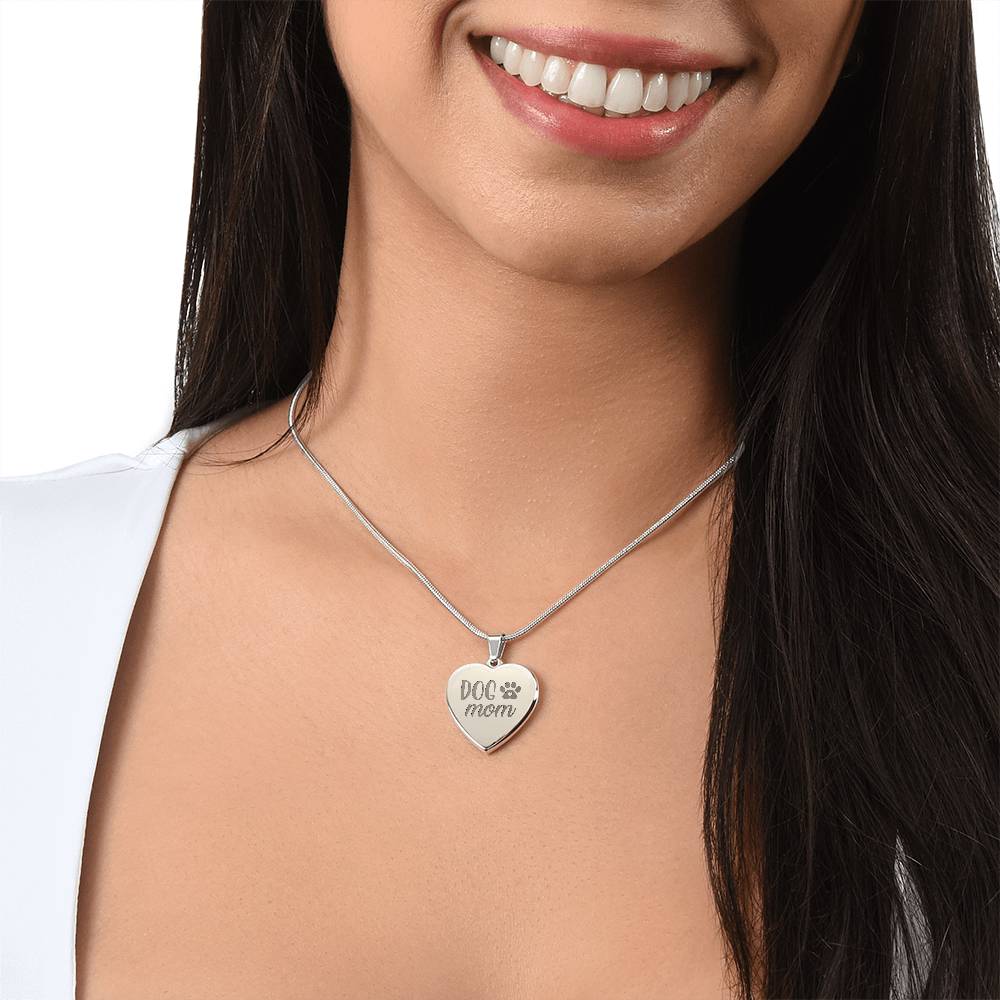 Dog Mom Engraved Heart Necklace – Gift for Mom