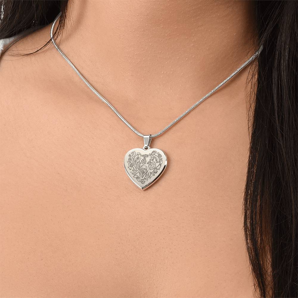 Elephant Head - Engraved Heart Necklace - Gift for Her