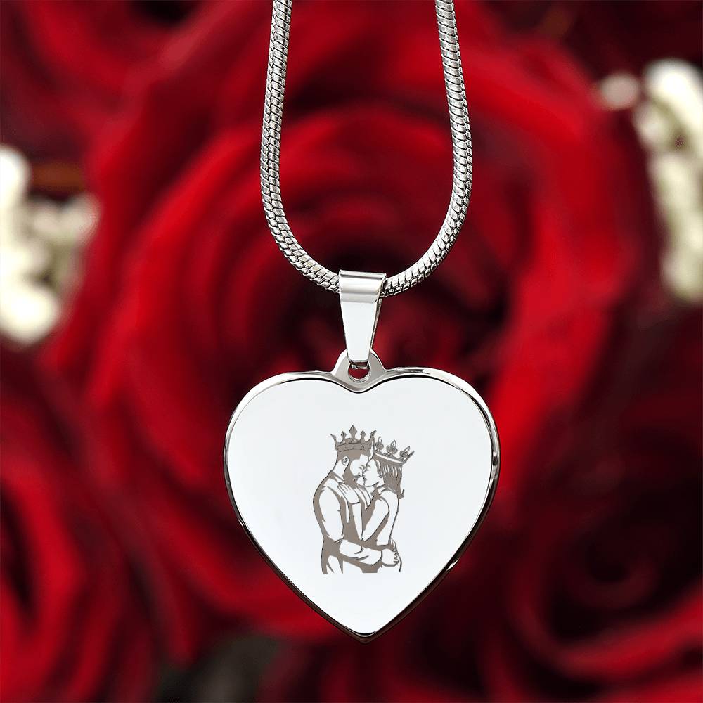 Couple King Queen – Engraved Heart Necklace – Gift for Her - Gift for Him