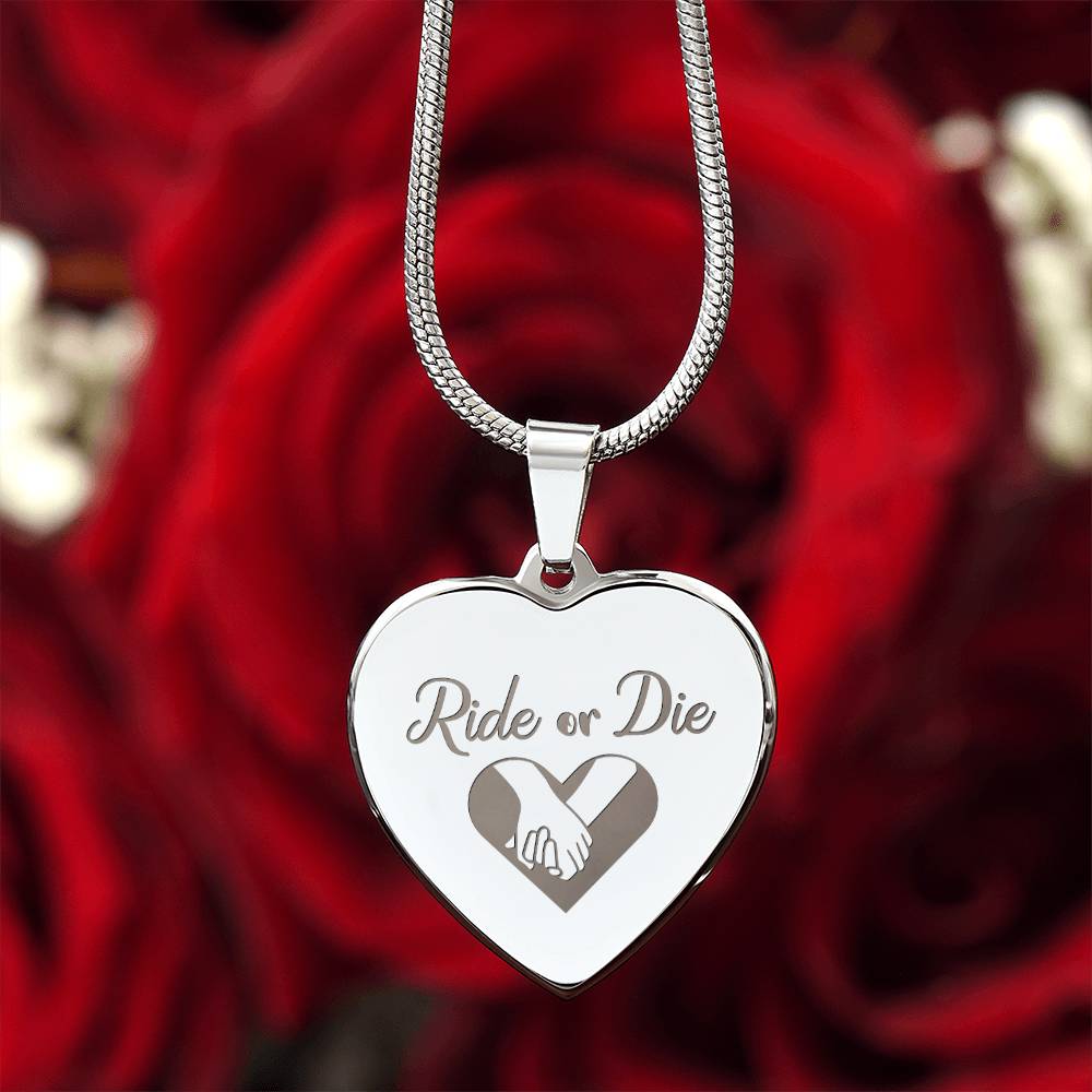 Ride Or Die Engraved Heart Necklace – Gift for Her