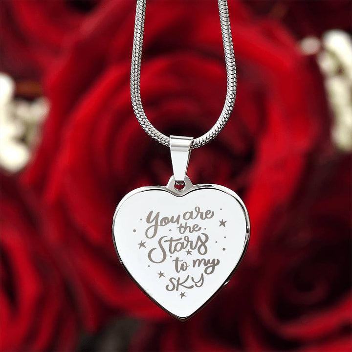 You Are The Stars To My Sky – Engraved Heart Necklace – Gift for Her