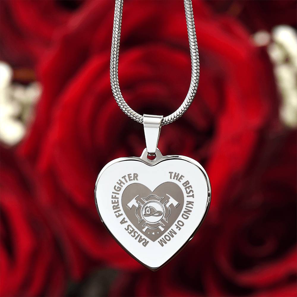 The Best Kind Of Mom Raises a Firefighter Engraved Heart Necklace – Gift for Mom