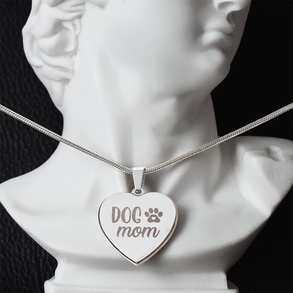 Dog Mom Engraved Heart Necklace – Gift for Mom