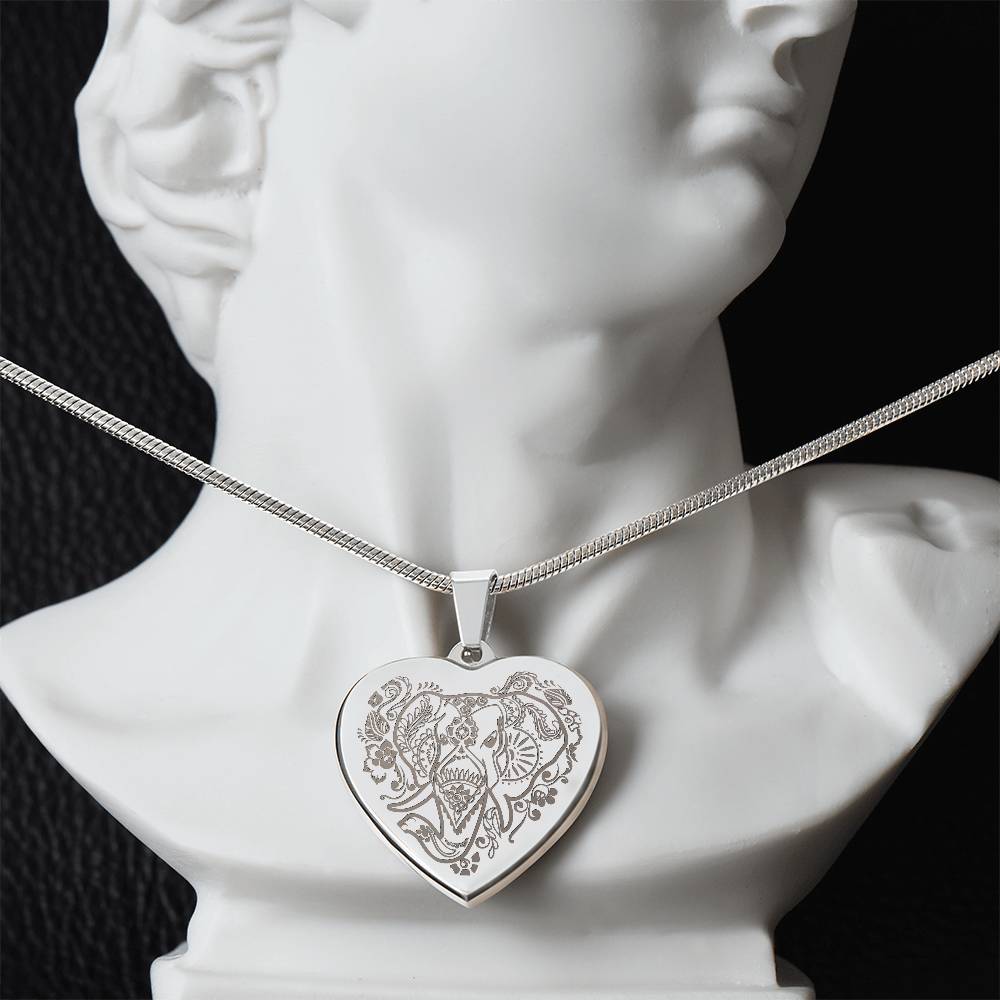 Elephant Head - Engraved Heart Necklace - Gift for Her