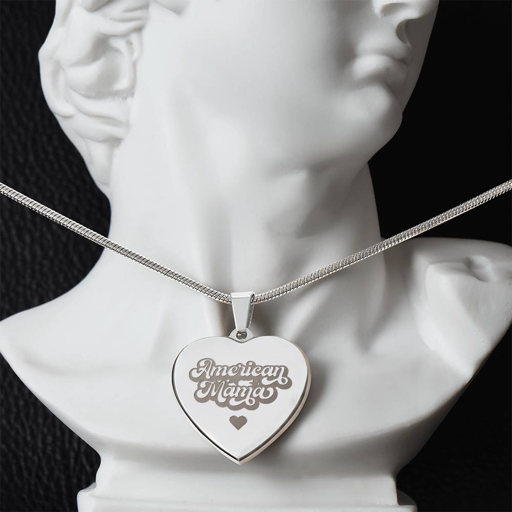 American Mama – Engraved Heart Necklace – Gift for Mom