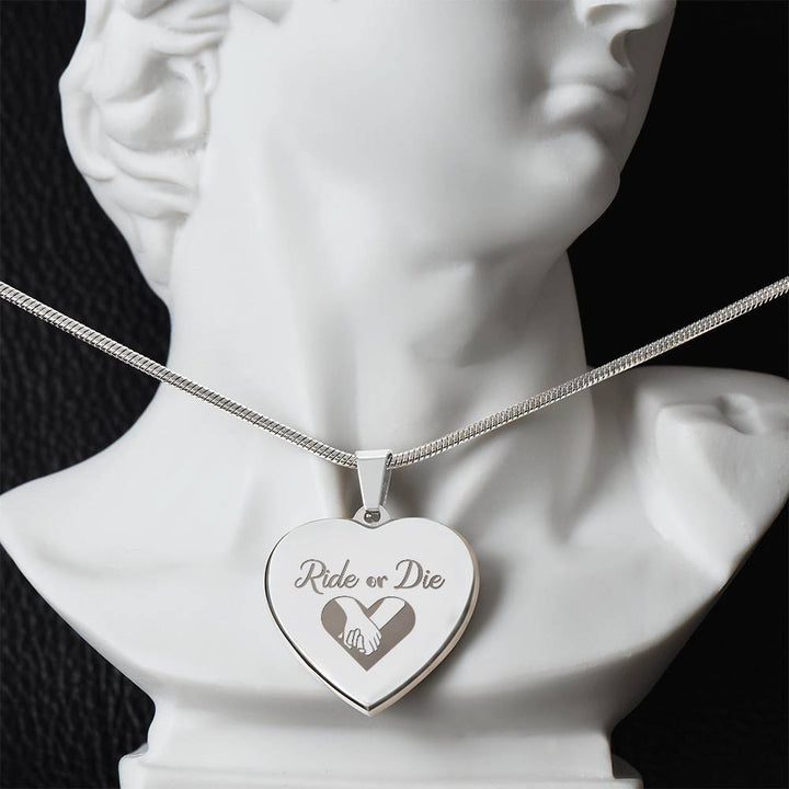 Ride Or Die Engraved Heart Necklace – Gift for Her
