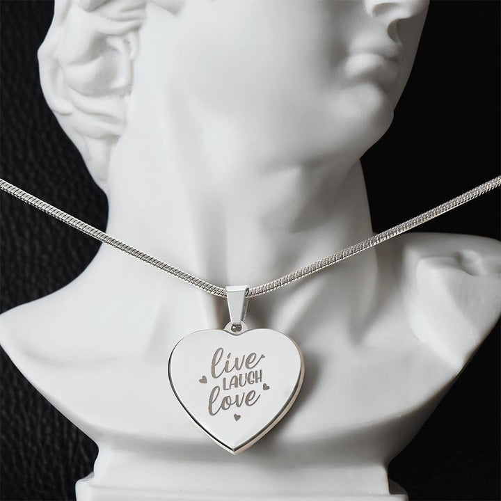 Live Laugh Love – Engraved Heart Necklace – Gift for Her