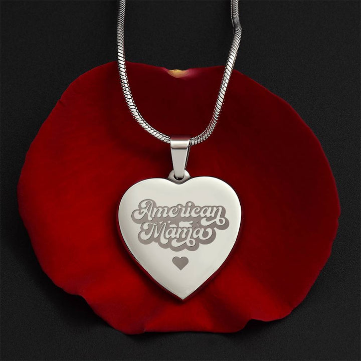 American Mama – Engraved Heart Necklace – Gift for Mom