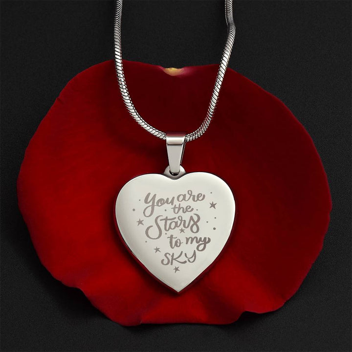 You Are The Stars To My Sky – Engraved Heart Necklace – Gift for Her