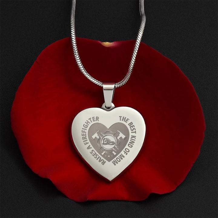 The Best Kind Of Mom Raises a Firefighter Engraved Heart Necklace – Gift for Mom