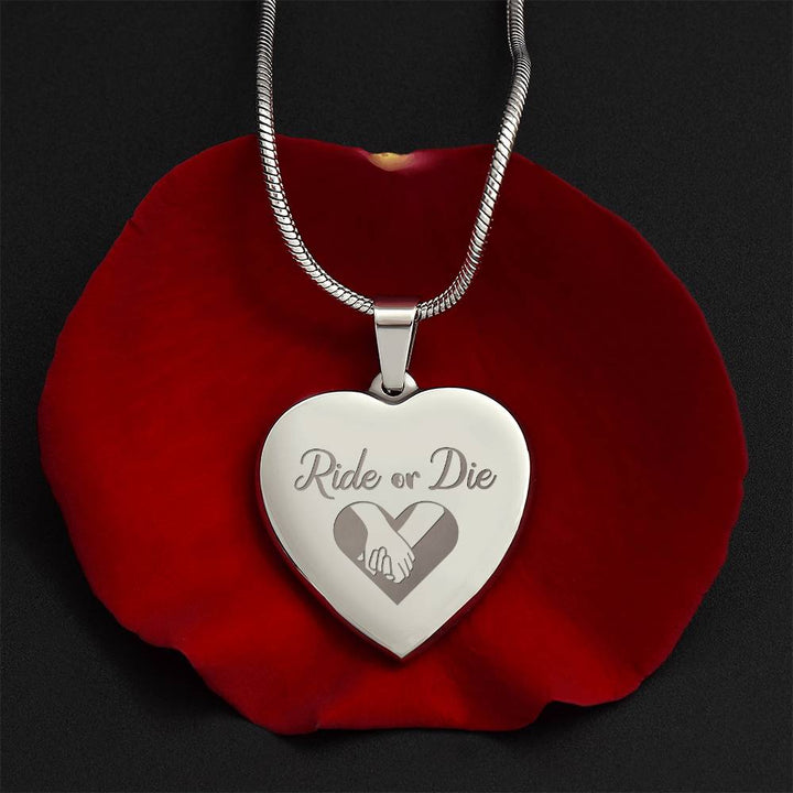 Ride Or Die Engraved Heart Necklace – Gift for Her