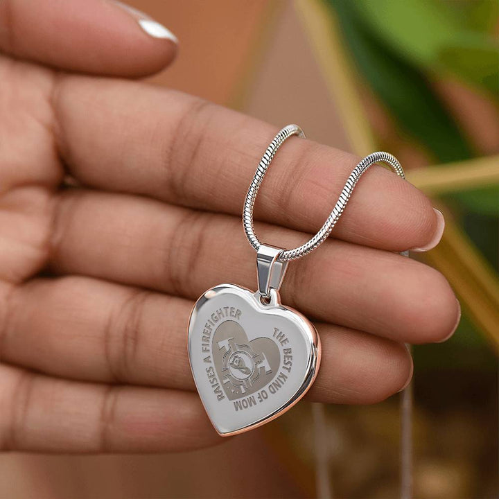 The Best Kind Of Mom Raises a Firefighter Engraved Heart Necklace – Gift for Mom