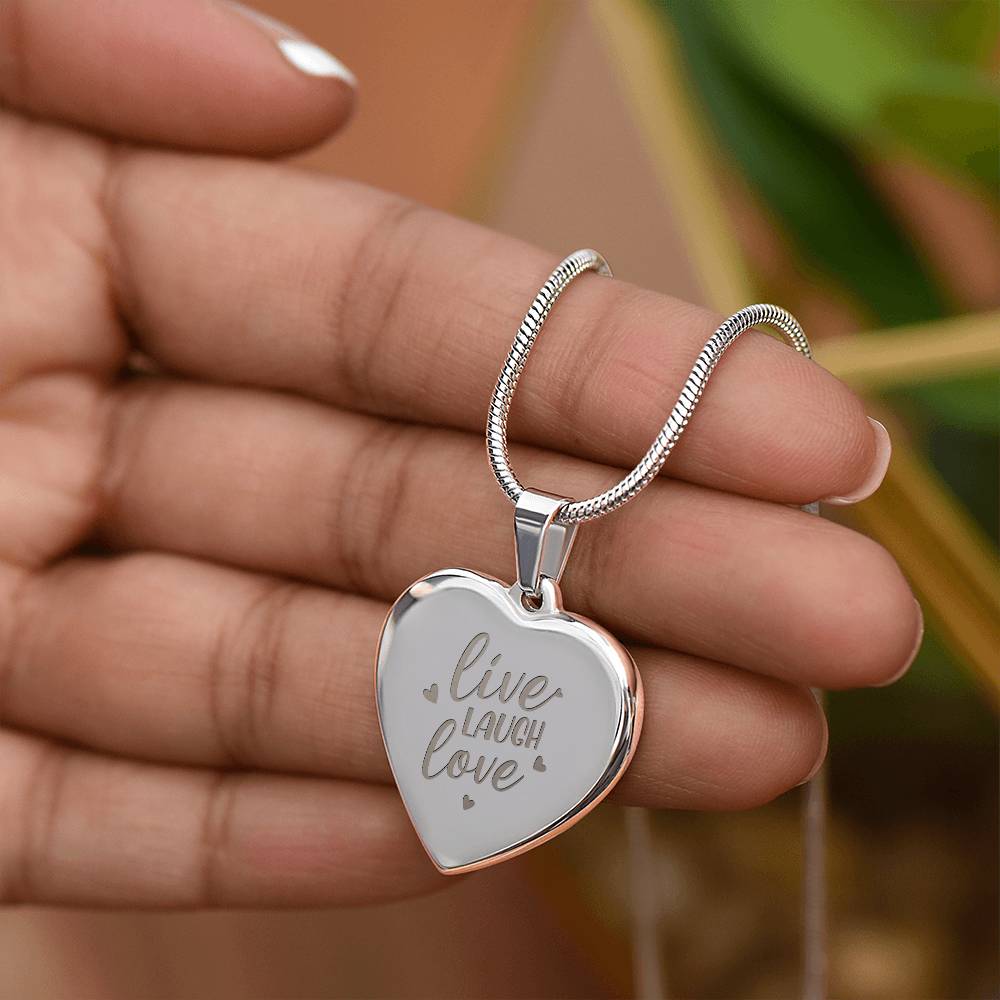 Live Laugh Love – Engraved Heart Necklace – Gift for Her