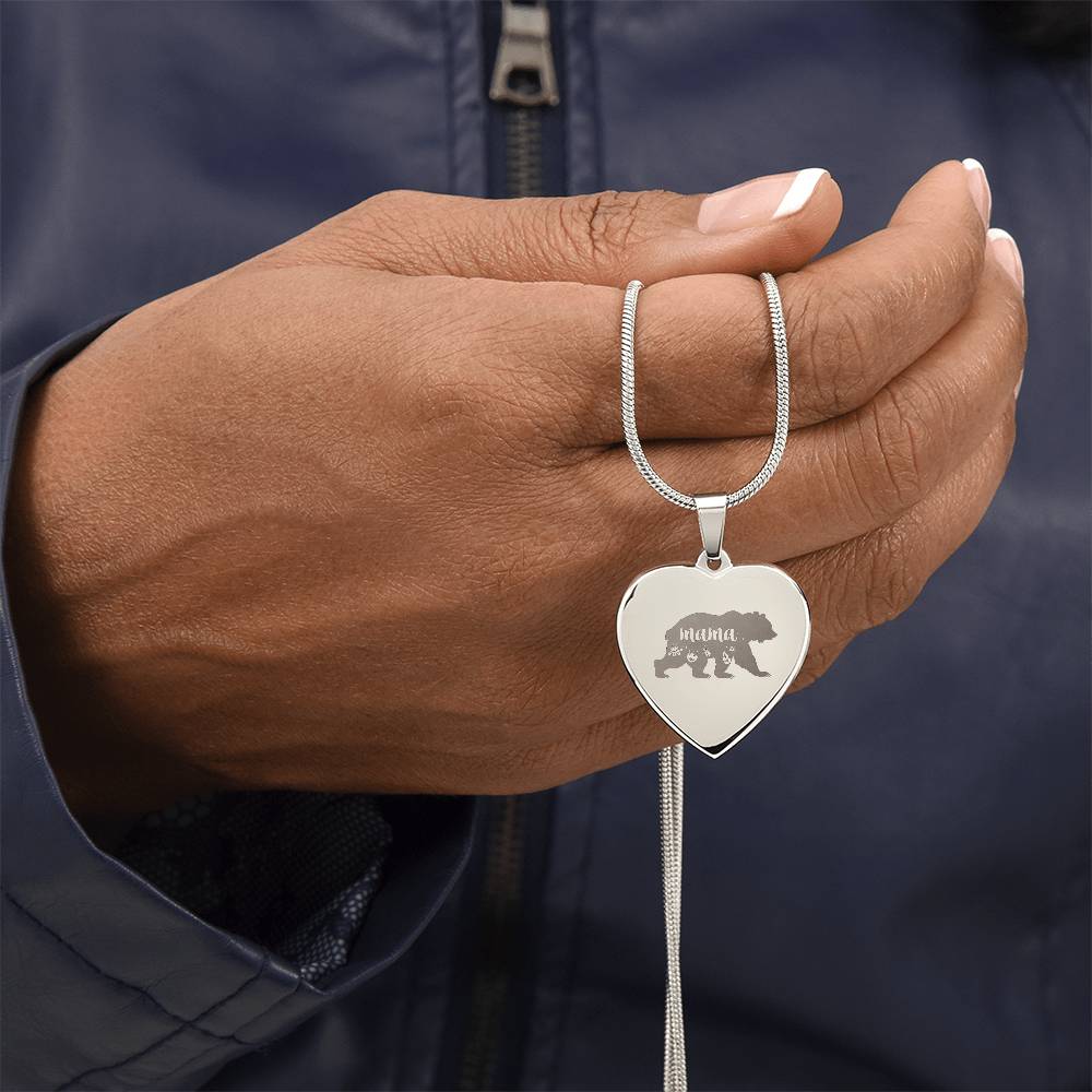 Mama Bear – Engraved Heart Necklace – Gift for Mom