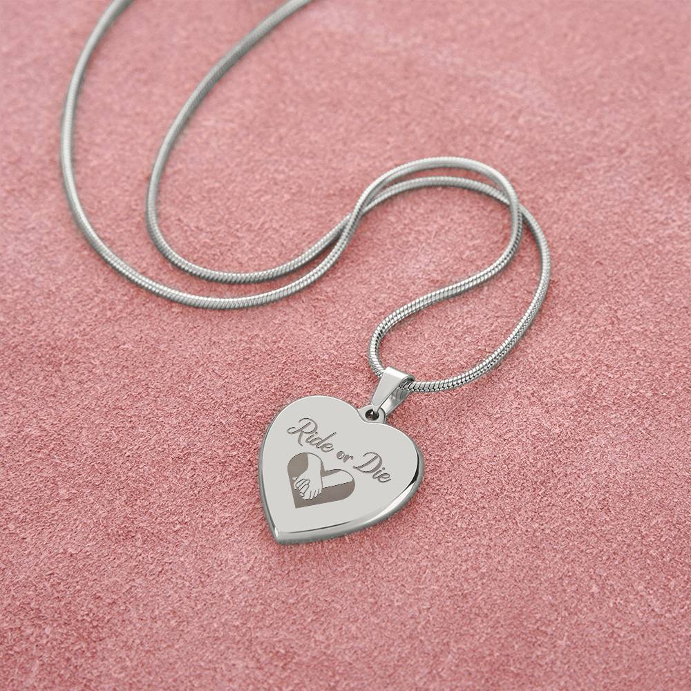 Ride Or Die Engraved Heart Necklace – Gift for Her