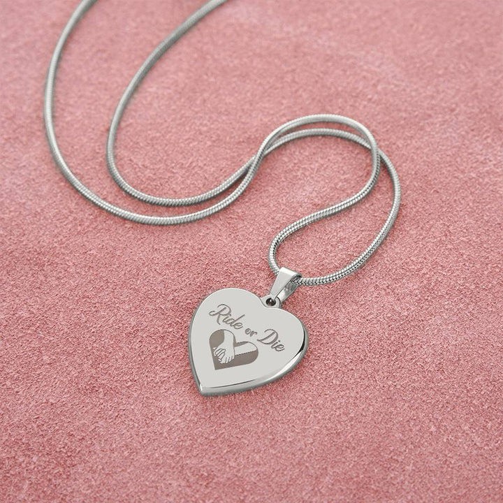 Ride Or Die Engraved Heart Necklace – Gift for Her