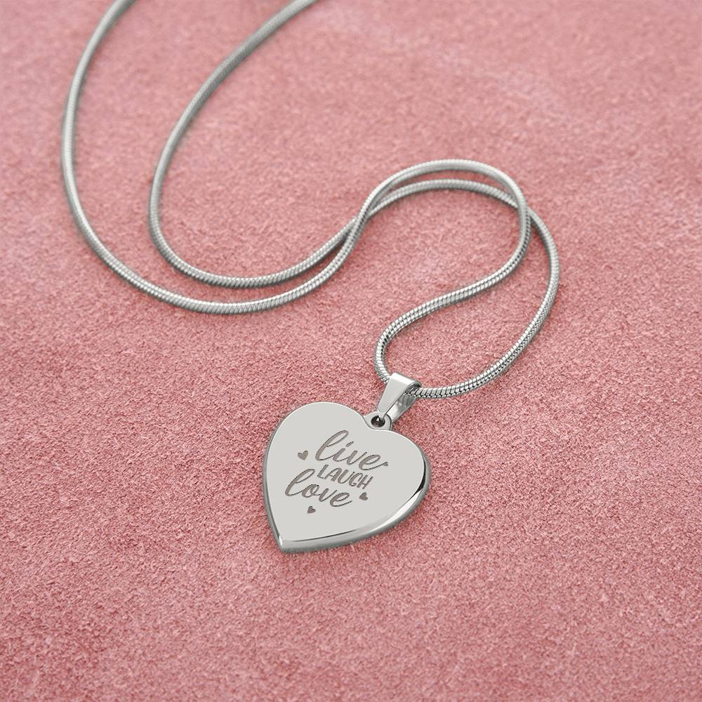 Live Laugh Love – Engraved Heart Necklace – Gift for Her