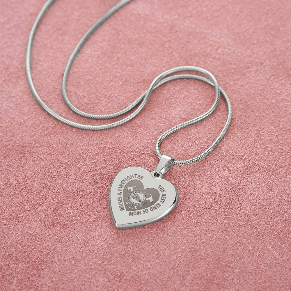The Best Kind Of Mom Raises a Firefighter Engraved Heart Necklace – Gift for Mom