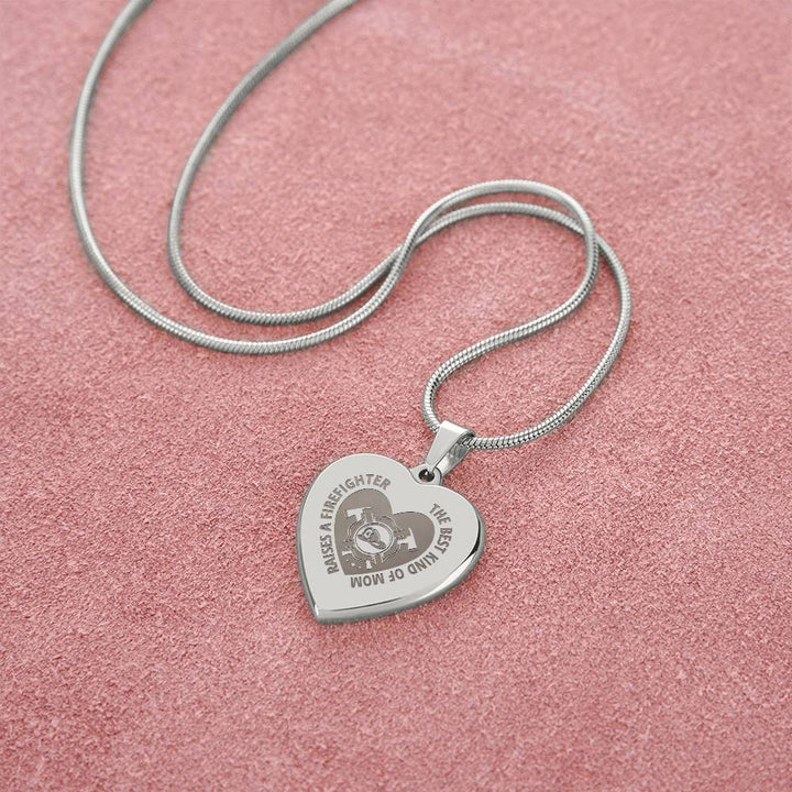 The Best Kind Of Mom Raises a Firefighter Engraved Heart Necklace – Gift for Mom