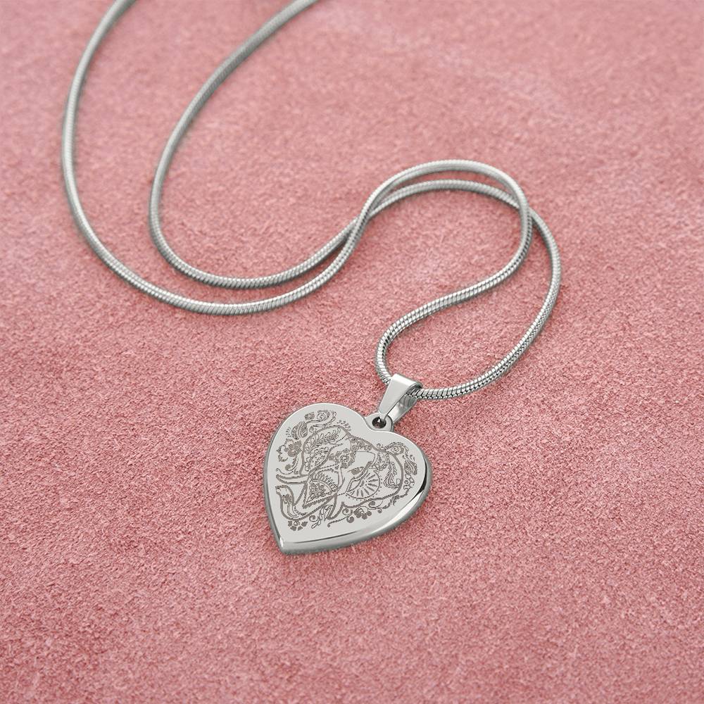 Elephant Head - Engraved Heart Necklace - Gift for Her