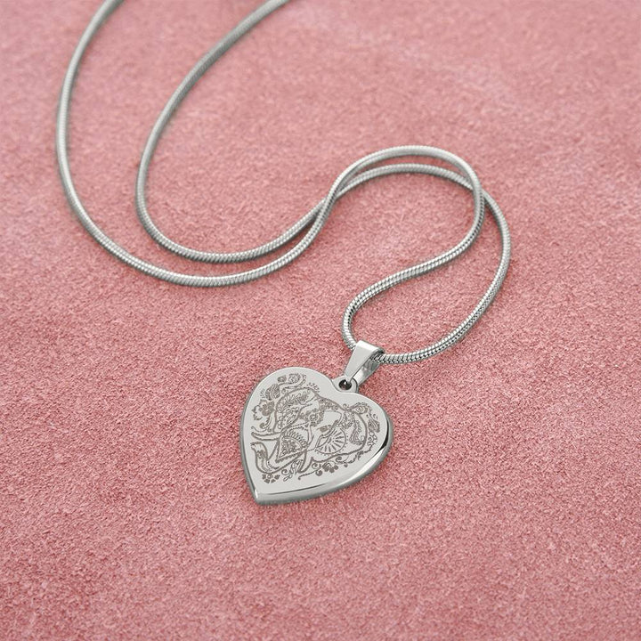 Elephant Head – Engraved Heart Necklace – Gift for Her